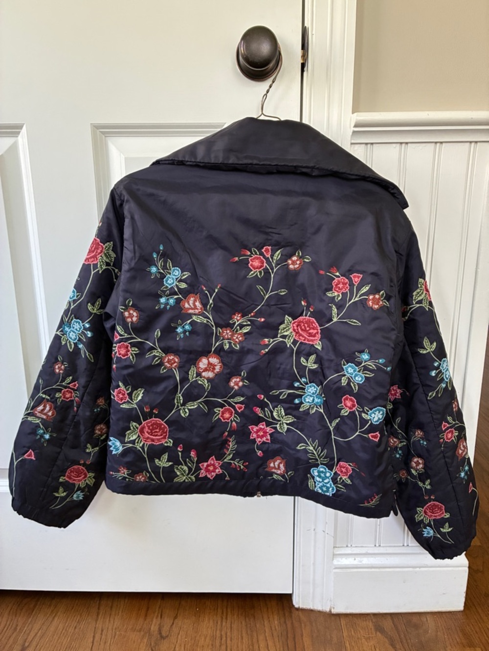 Anthropologie Navy Embroidered Floral Bomber Jacket - Picture 3 of 4